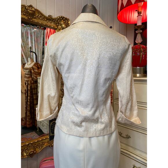 vintage y2k cream brocade fitted suit jacket s/m wedding formal rehearsal dinner - Picture 7 of 7